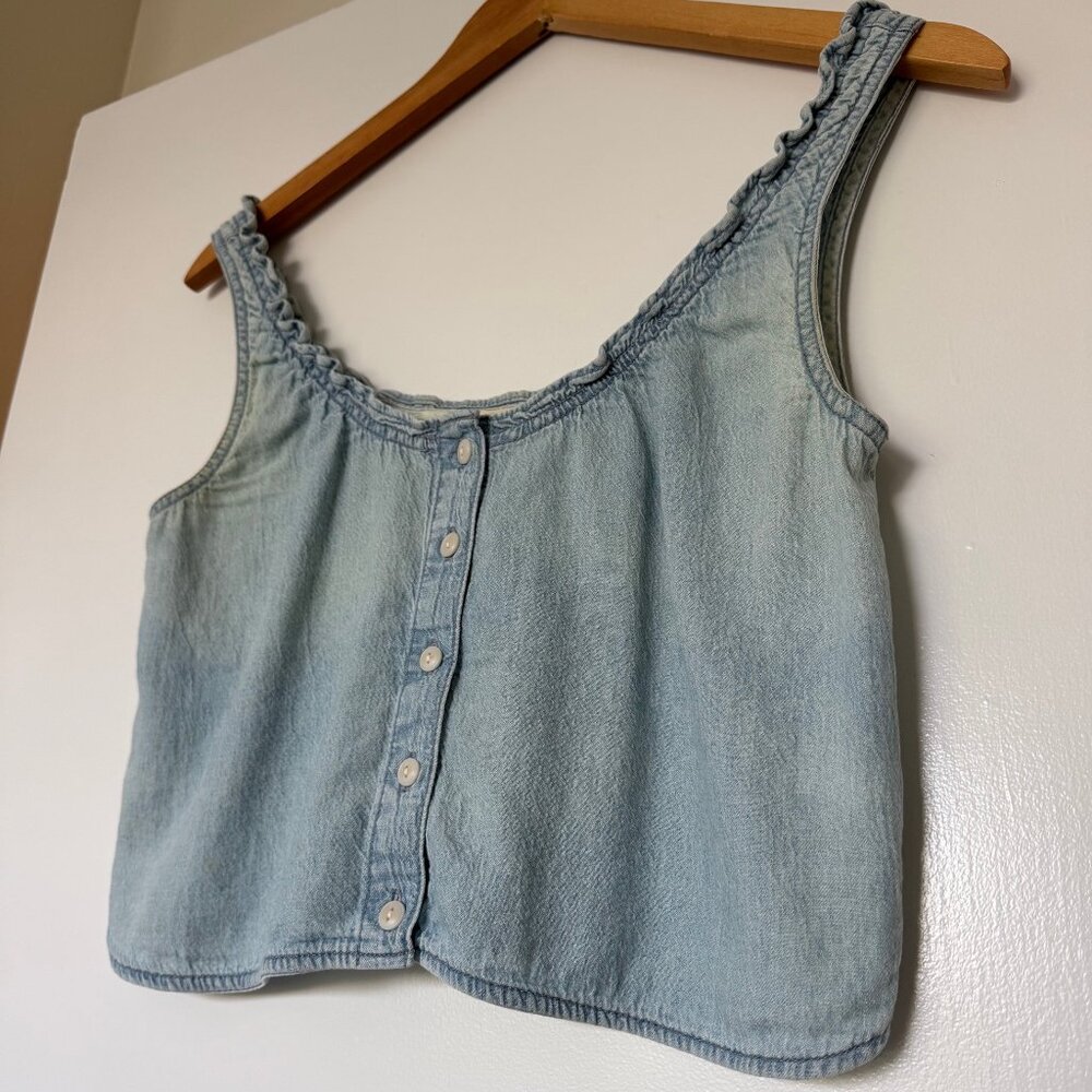 Madewell Denim Ruffled U-Neck Crop Top - Picture 6 of 8